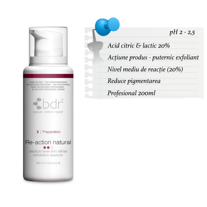 Re-action natural medium level (20%) 200 ml  - AHA lactic & citric acid